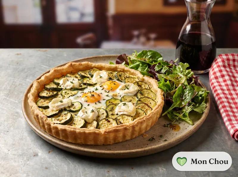 Tarte aux courgettes et au chèvre et salade