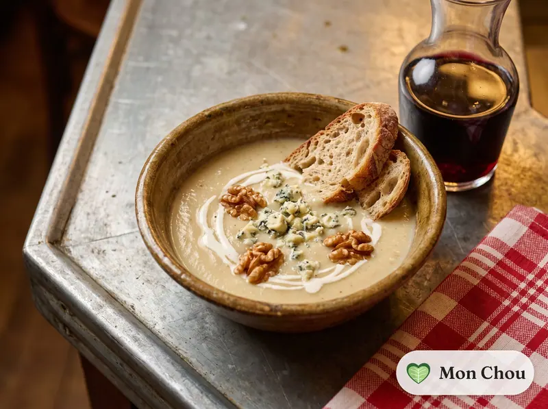 Velouté de céleri au bleu d&rsquo;Auvergne et noix