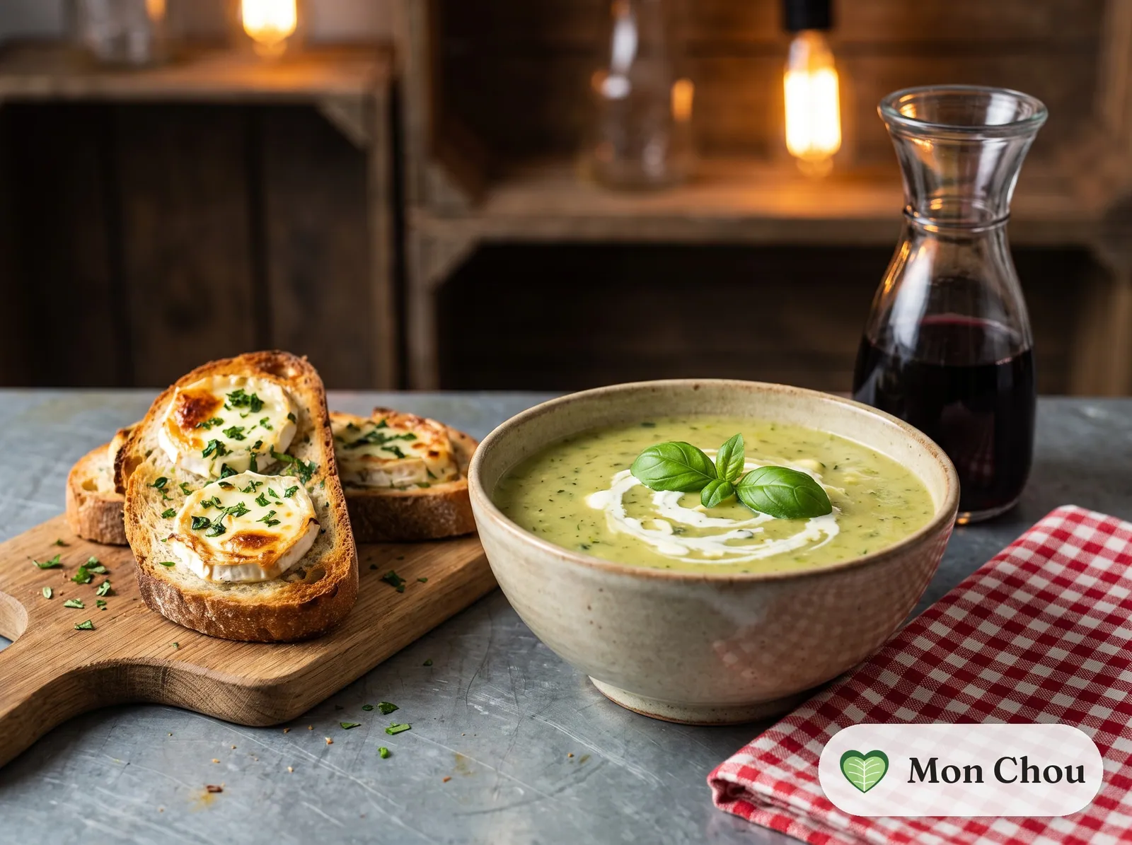 Zucchinisuppe mit warmen Ziegenkäse-Toasts