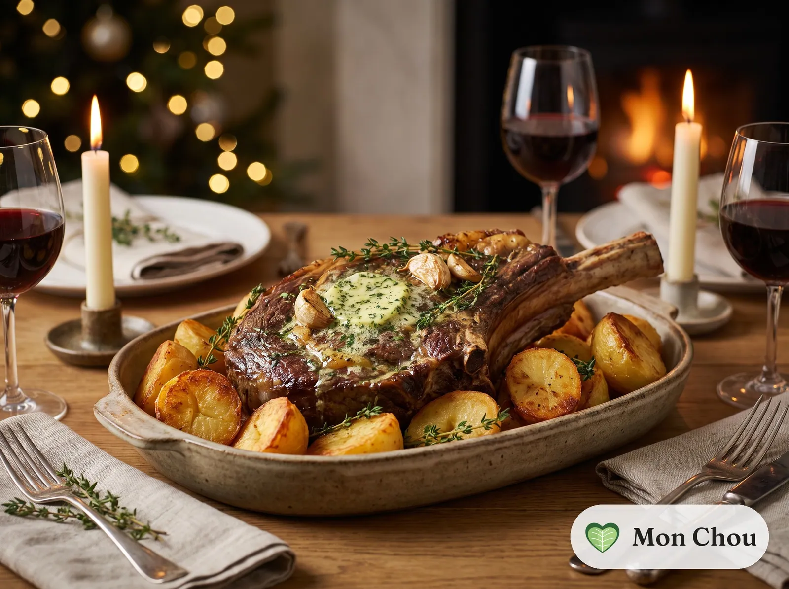 Côte de bœuf et pommes de terre au four