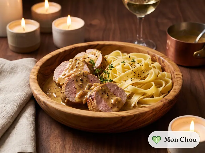 Filet mignon de porc à la moutarde et tagliatelles
