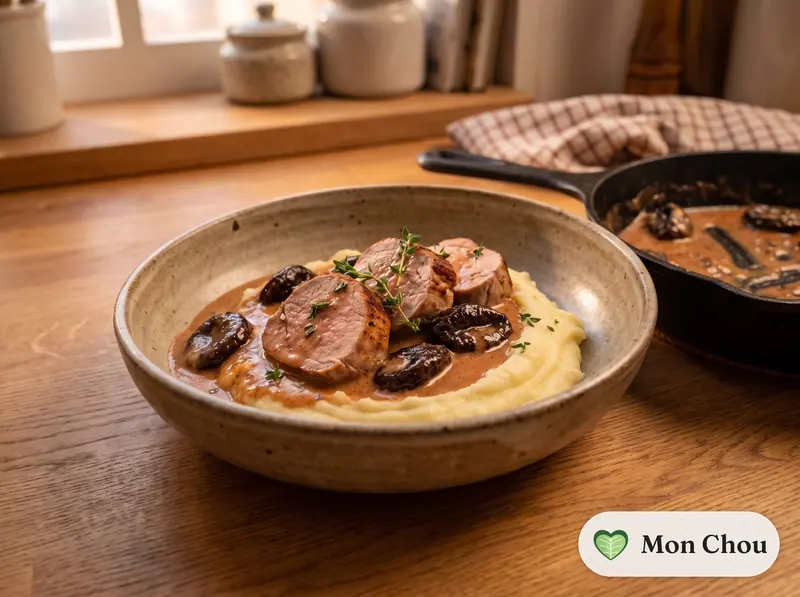 Filet mignon aux pruneaux et purée