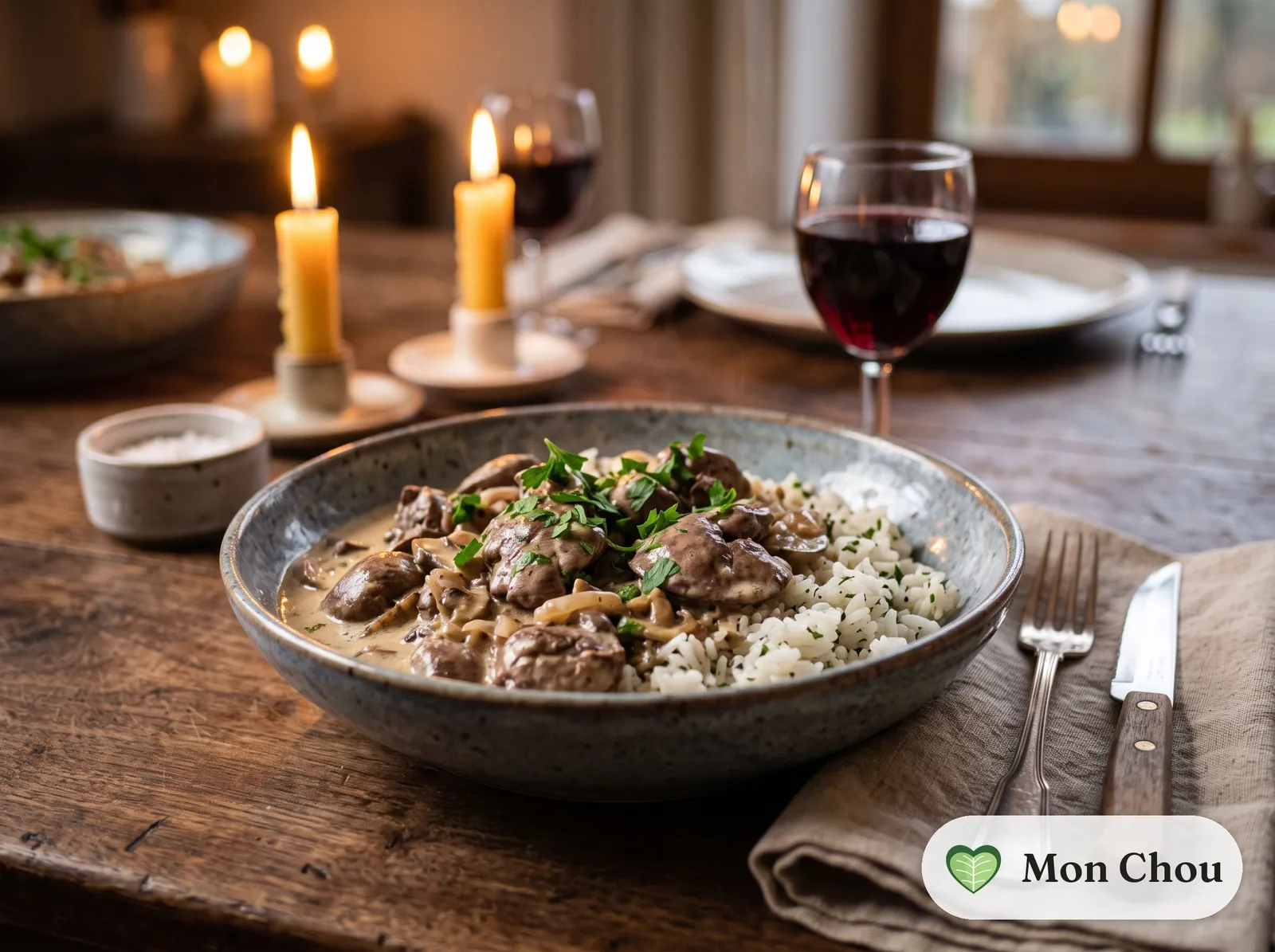 Foies de volaille à la crème et riz