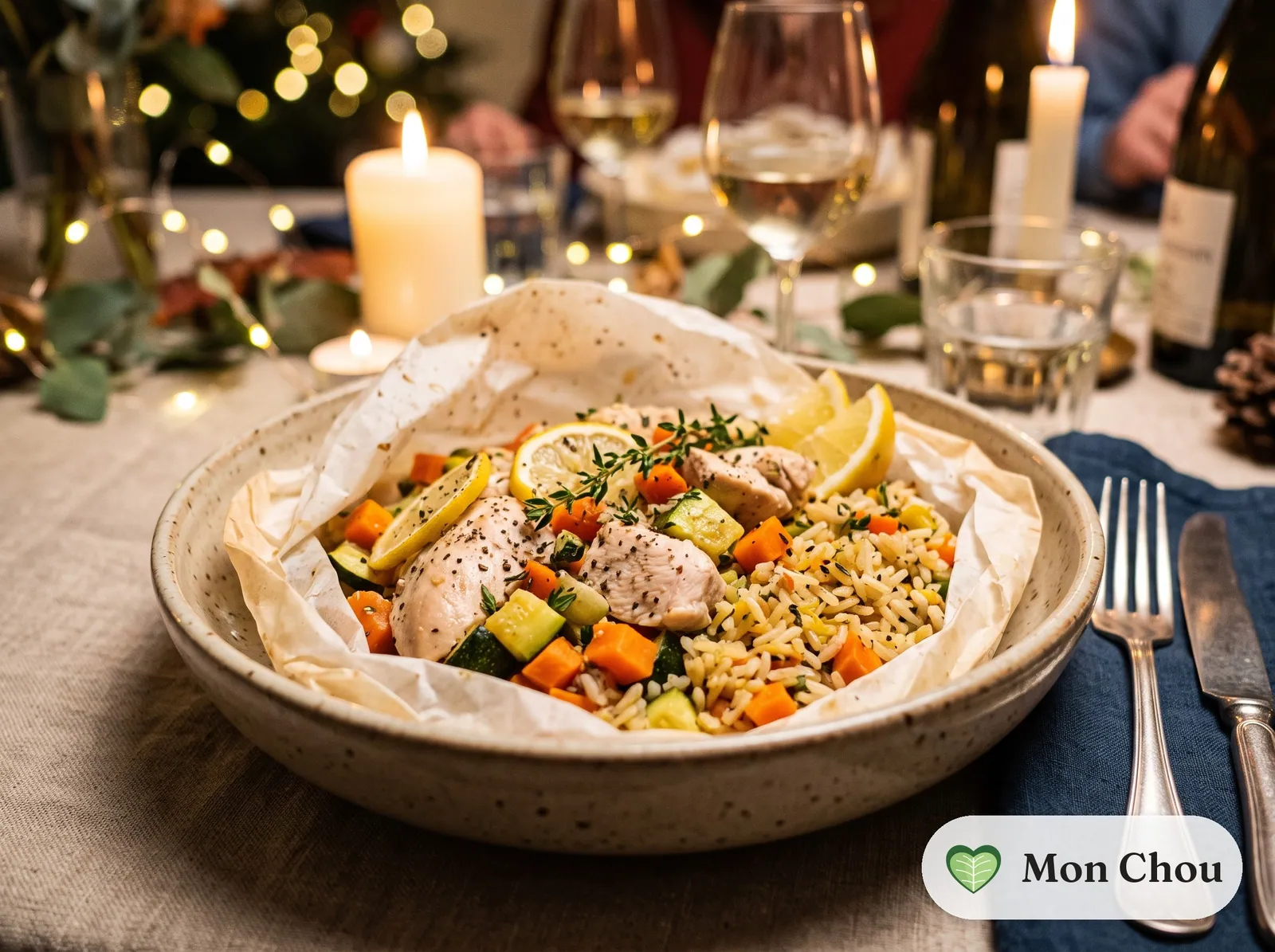 Papillotes de poulet aux petits légumes et riz