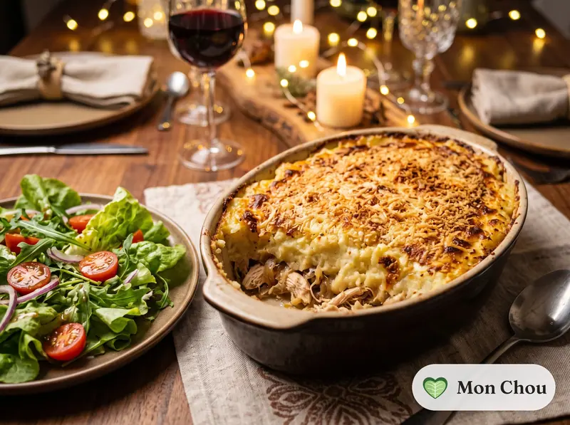 Parmentier de poulet et salade verte