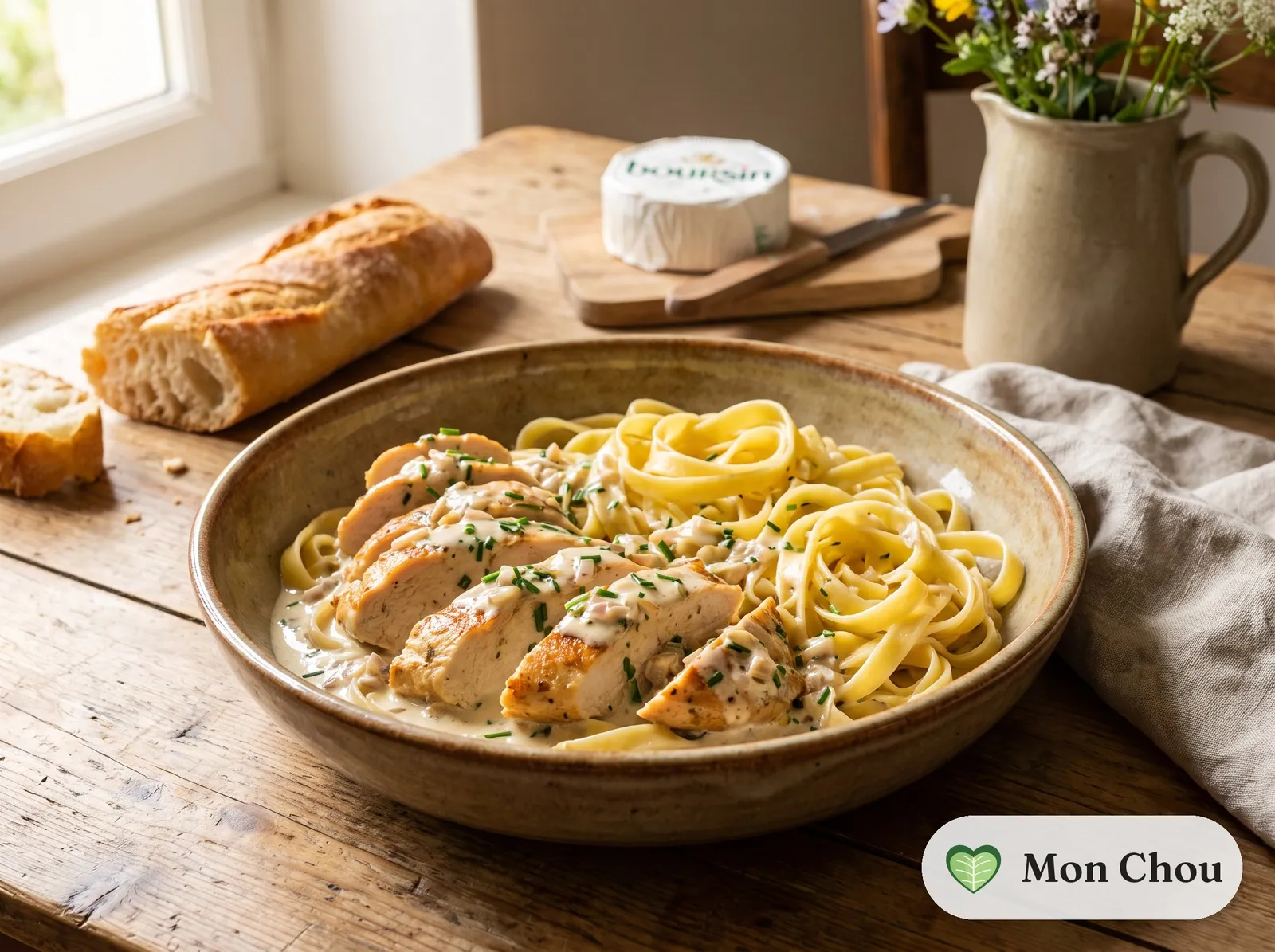 Boursin Hähnchen mit Bandnudeln