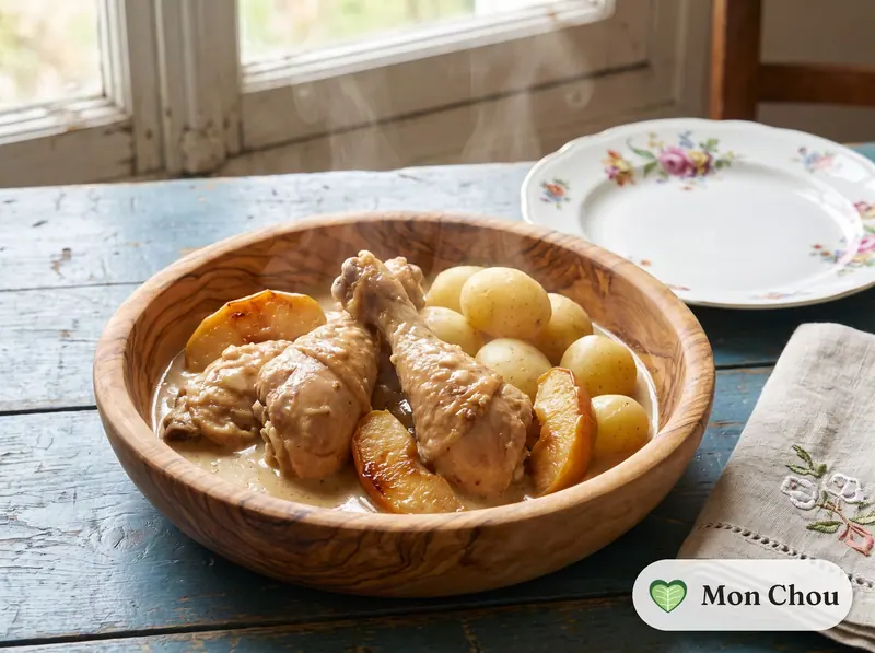 Poulet au cidre et pommes vapeur