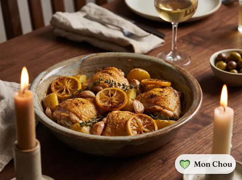 Poulet au citron et pommes de terre rôties