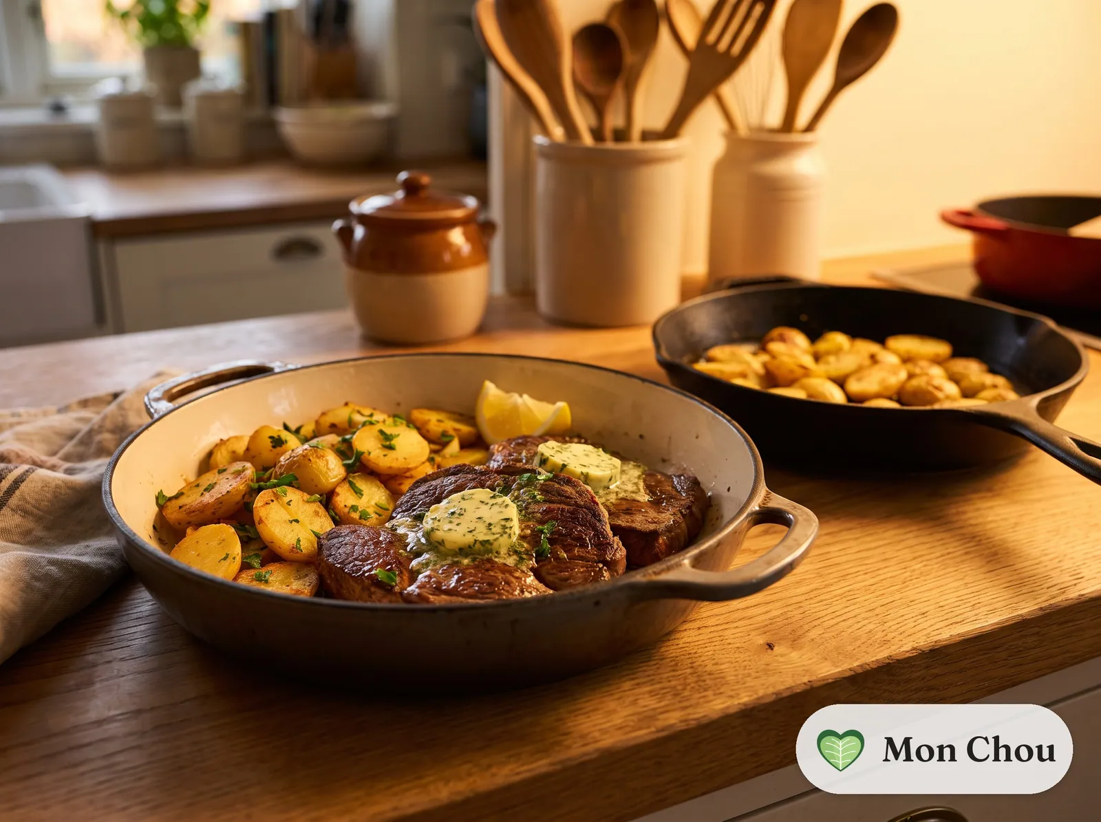 Rumsteck au beurre maître d&rsquo;hôtel et pommes sautées