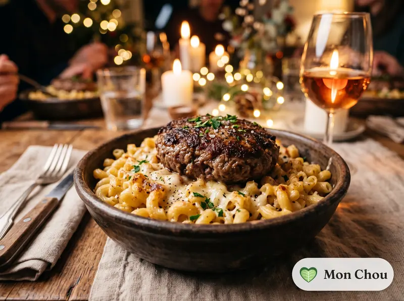 Steak haché et coquillettes au beurre