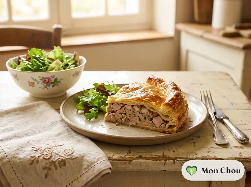 Tourte à la viande et salade verte