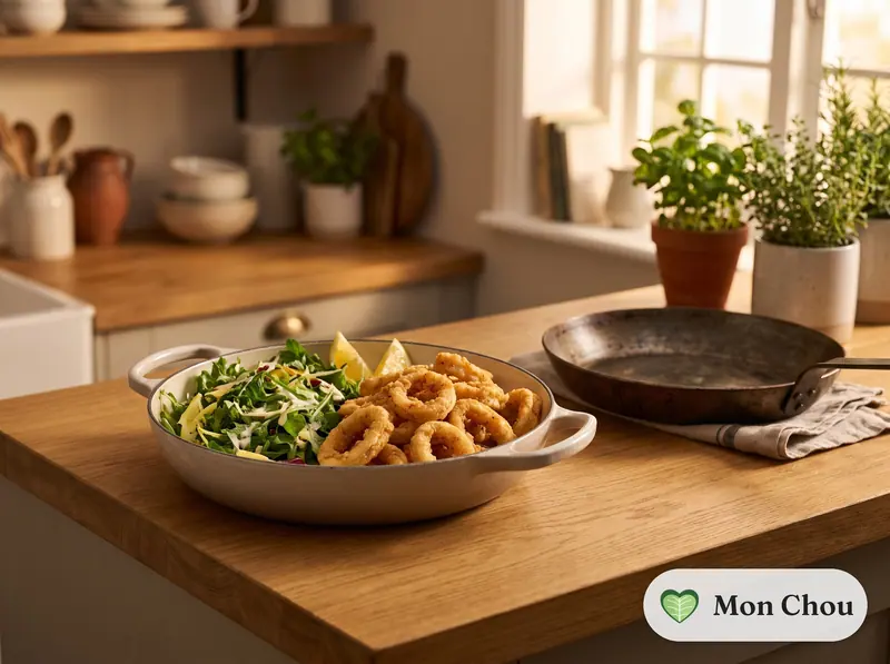 Calamars frits et salade verte