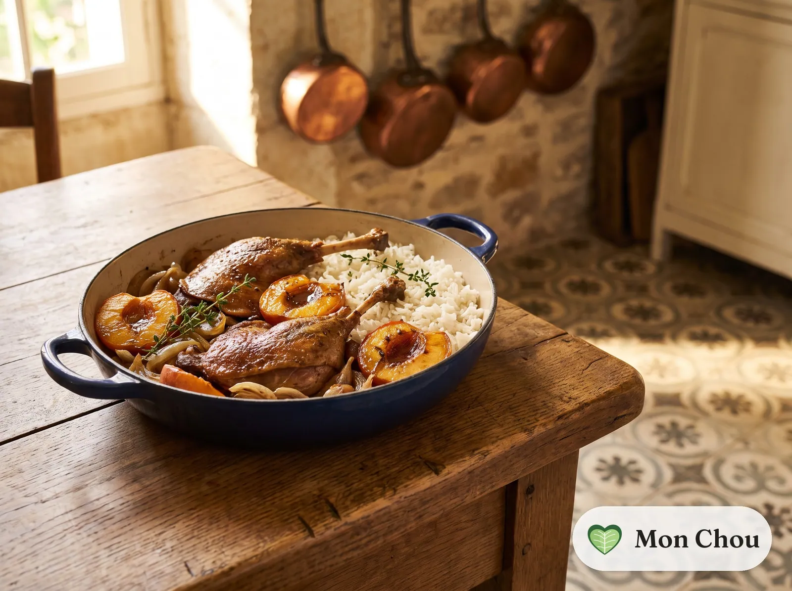 Canard aux pêches et riz