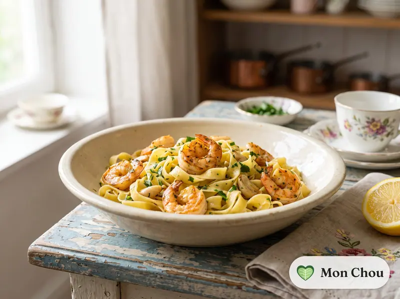 Crevettes à l&rsquo;ail et au persil, tagliatelles