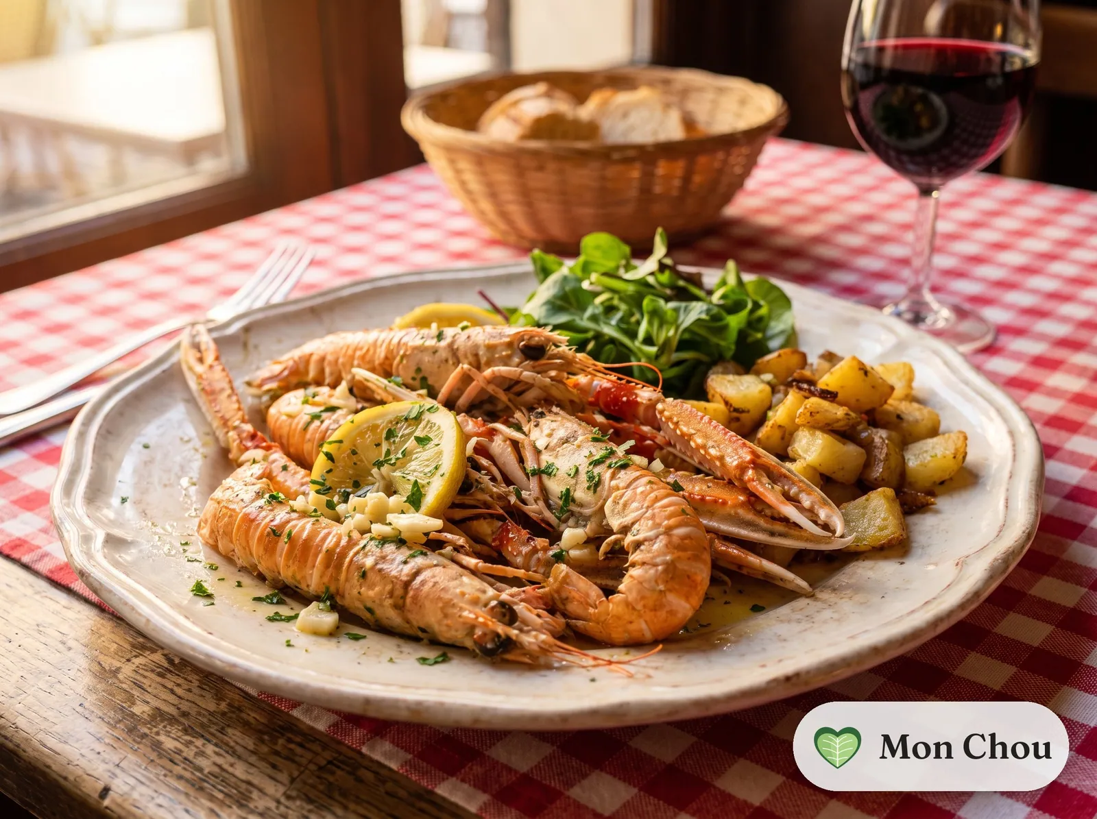 Grilled langoustines with sautéed potatoes