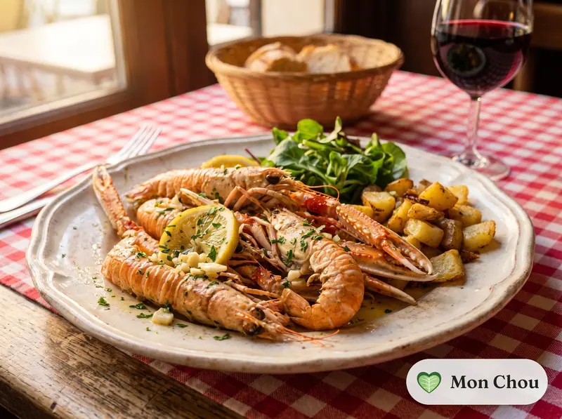 Langoustines grillées et pommes de terre sautées