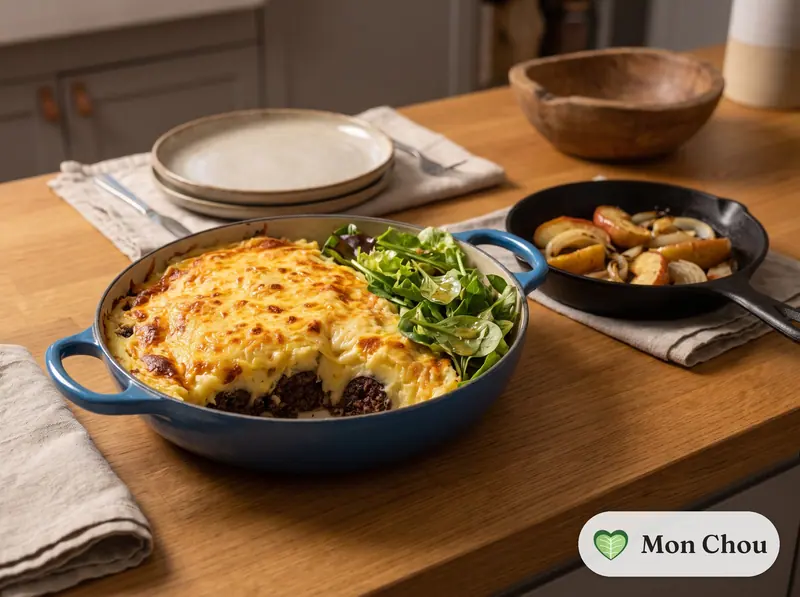 Parmentier de boudin noir et salade