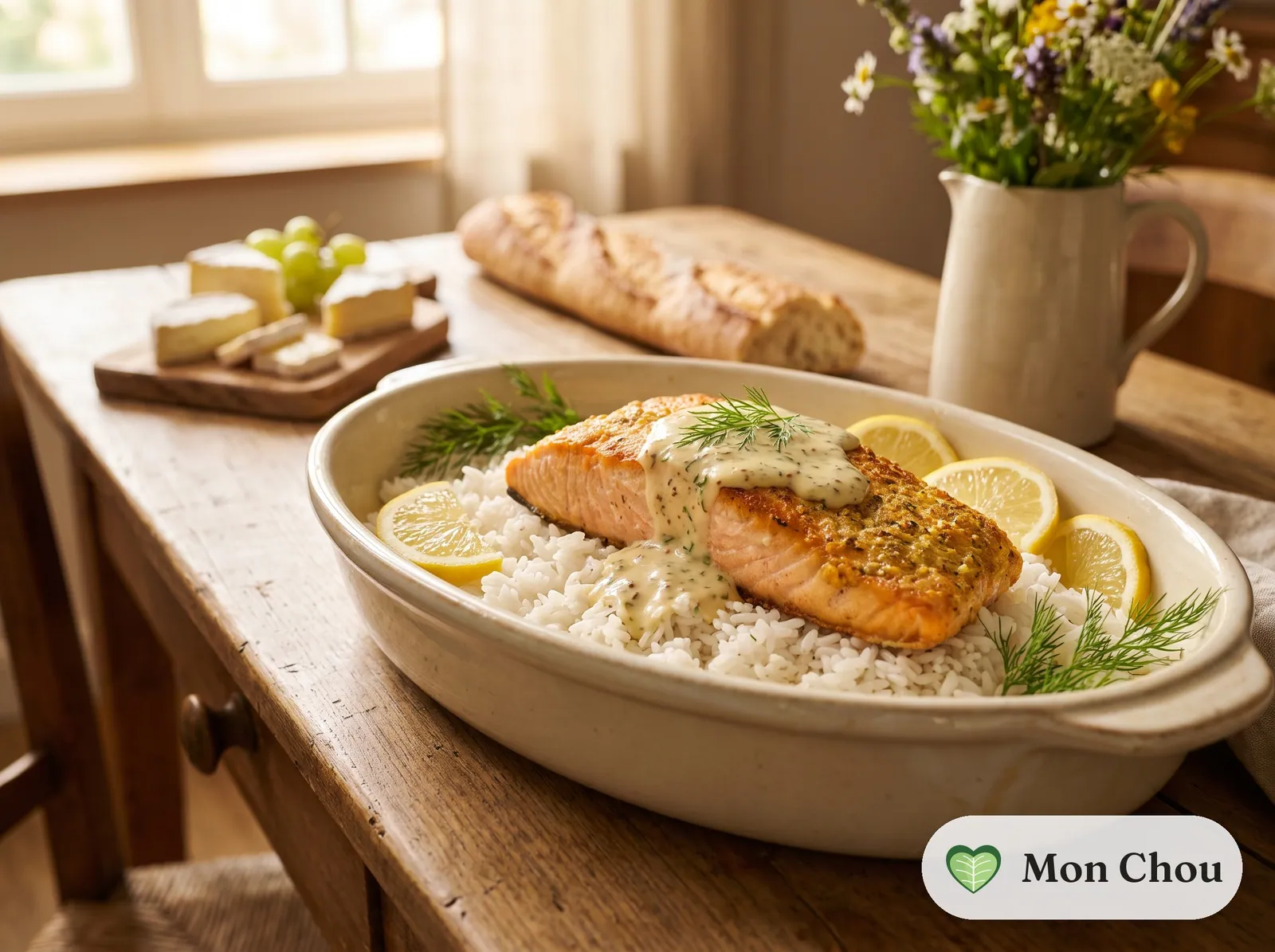 Mustard salmon with rice