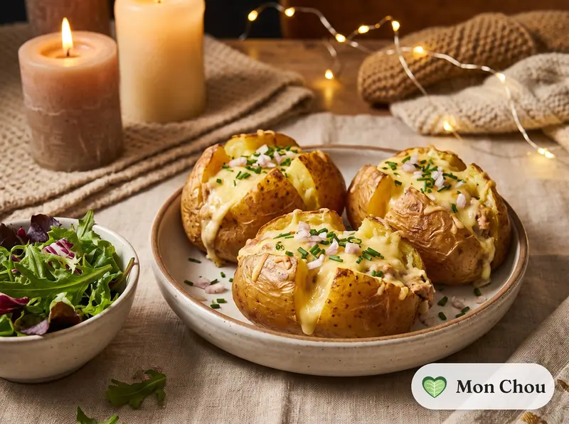 Pommes de terre farcies au thon et salade