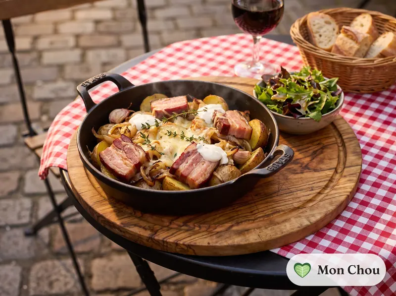 Pommes de terre au lard en cocotte et salade