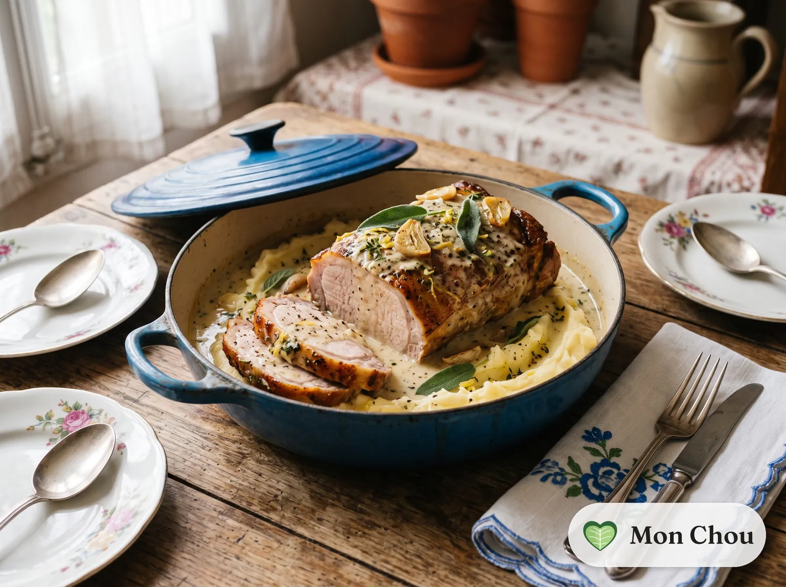 Milk braised pork roast with mashed potatoes