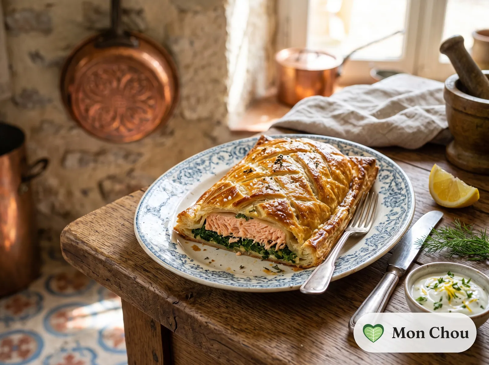Saumon en croûte feuilletée et épinards