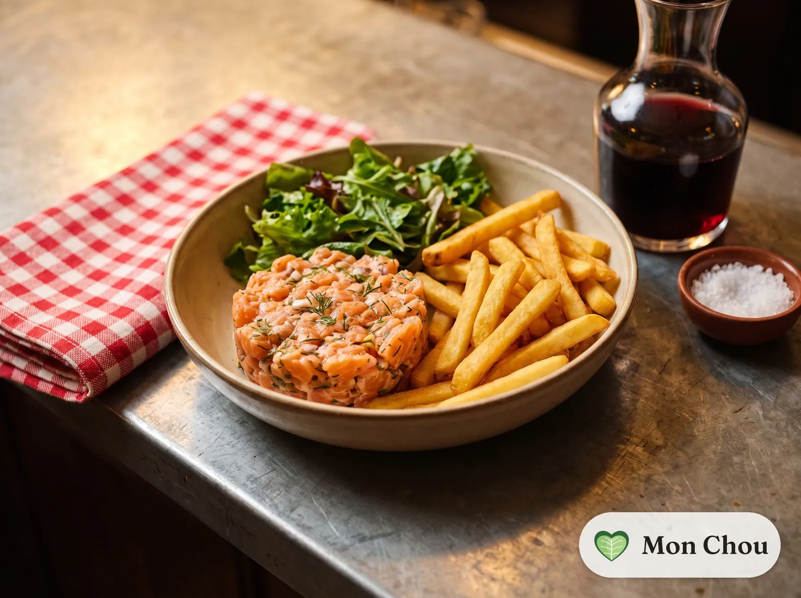 Tartare de saumon et frites