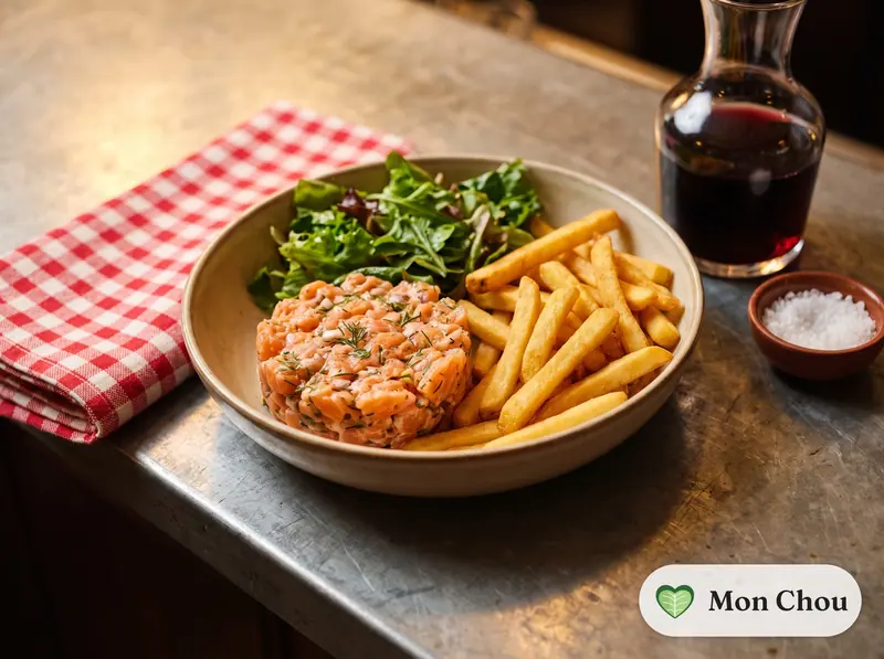 Tartare de saumon et frites