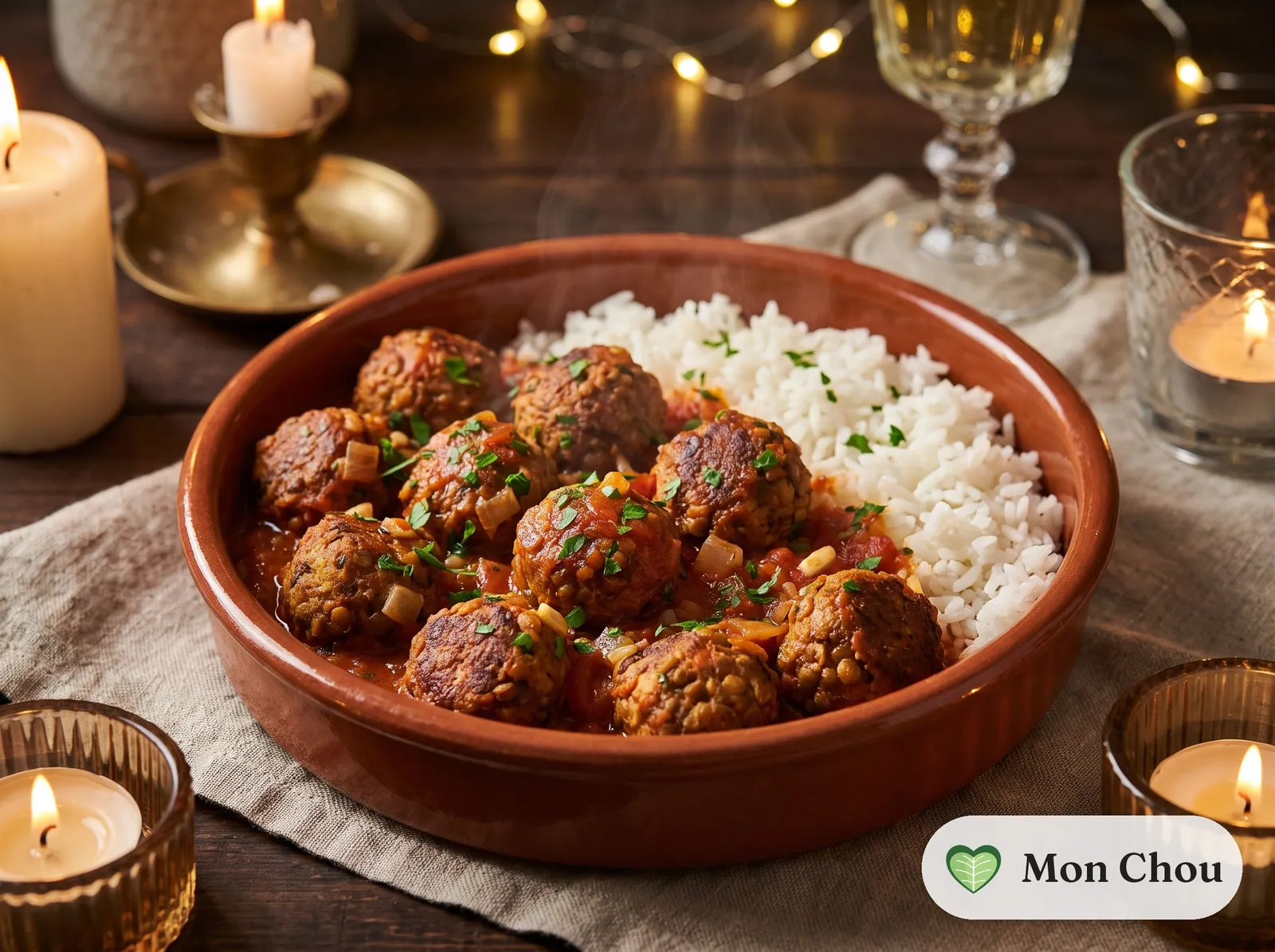 Boulettes de lentilles à la tomate et riz