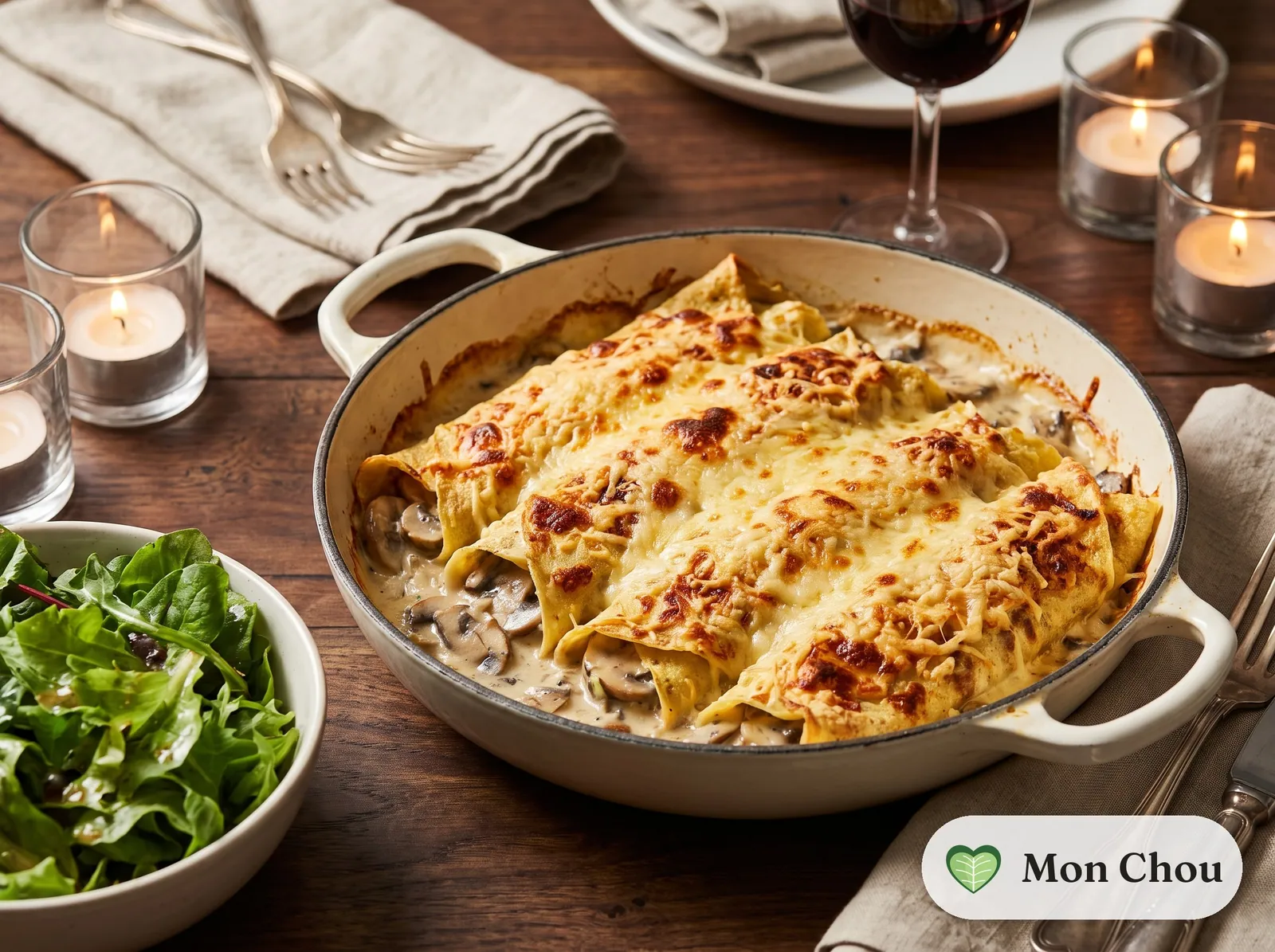 Crêpes gratinées aux champignons