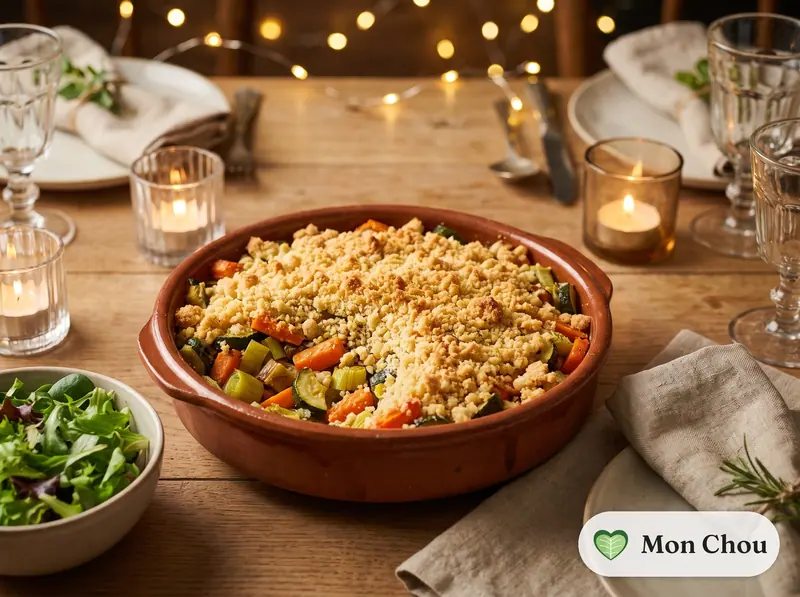 Crumble de légumes au parmesan et salade