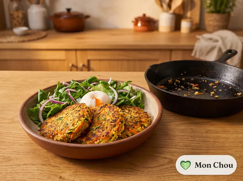 Galettes de légumes au quinoa et salade