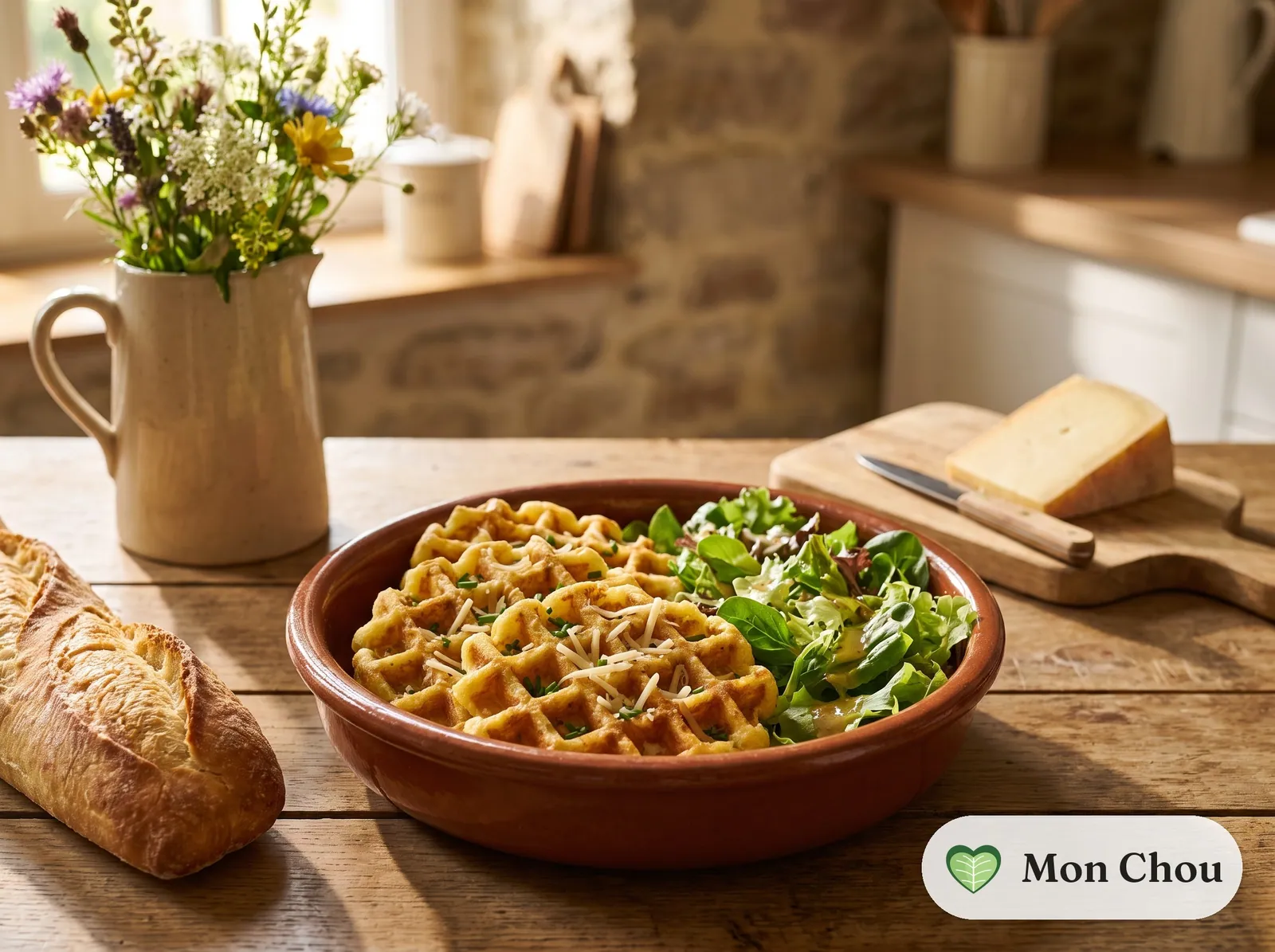 Gaufres de pommes de terre au fromage et salade