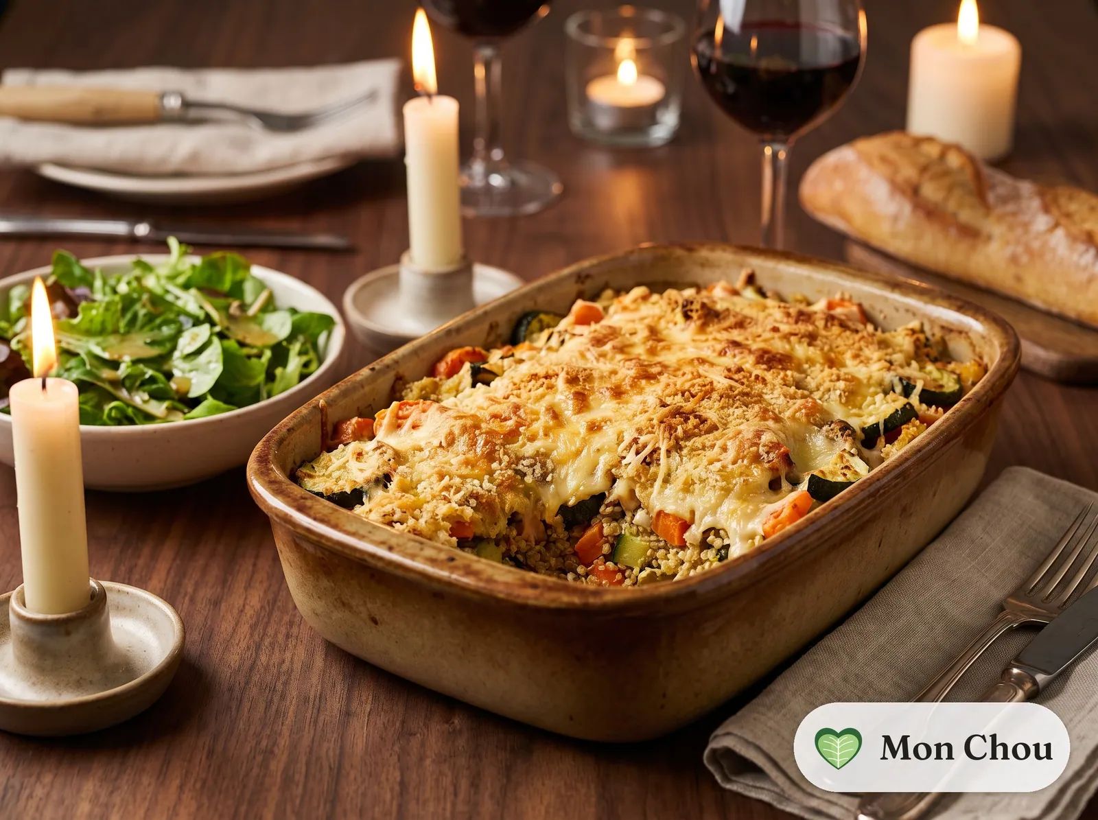 Gratin de quinoa aux légumes et salade