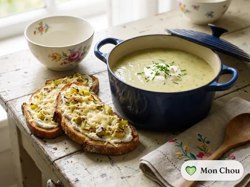 Potage poireaux pommes de terre et tartines