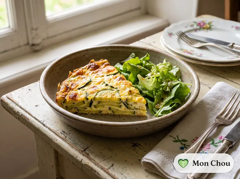 Quiche sans pâte aux courgettes et salade