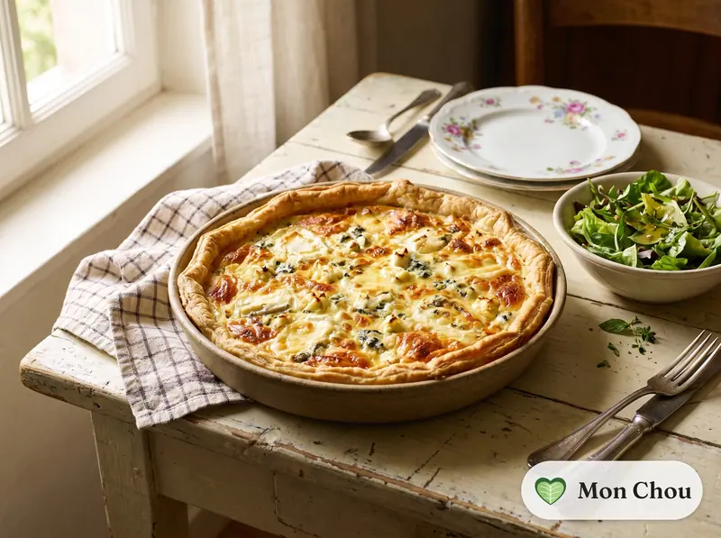 Tarte aux trois fromages et salade