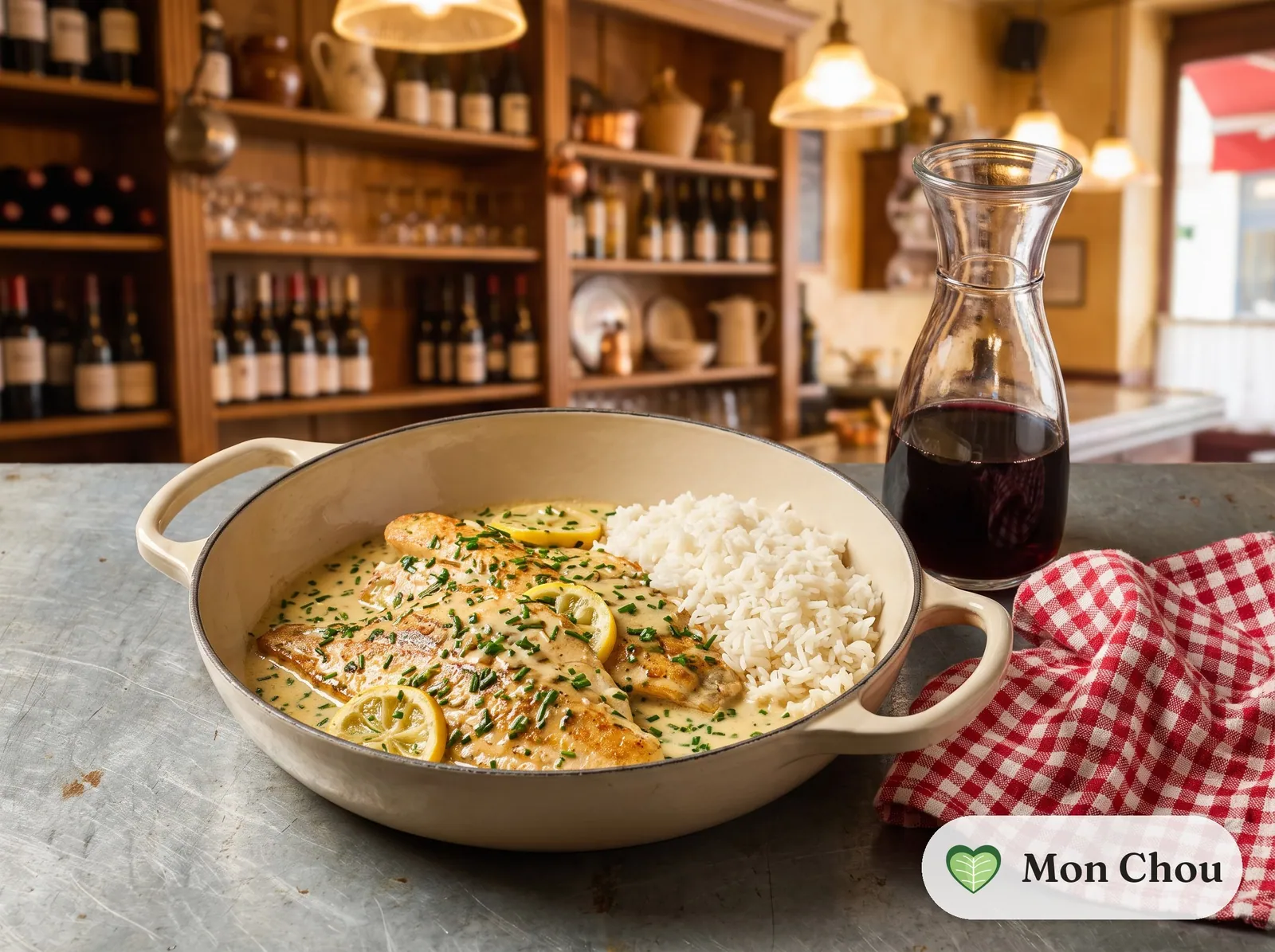 Truite à la crème de ciboulette et riz