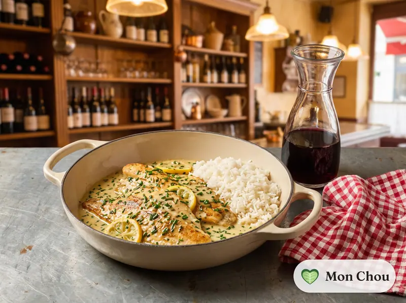 Truite à la crème de ciboulette et riz