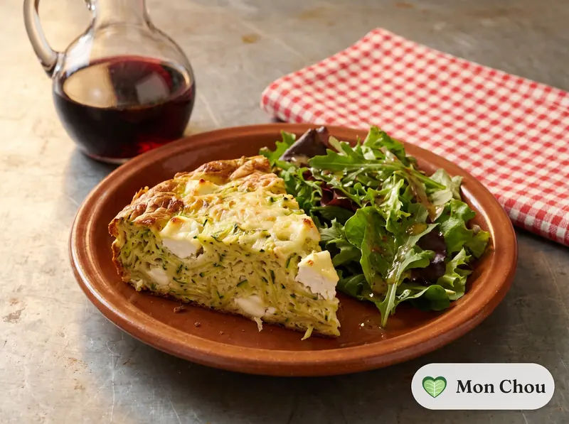 Cake aux courgettes et chèvre, salade