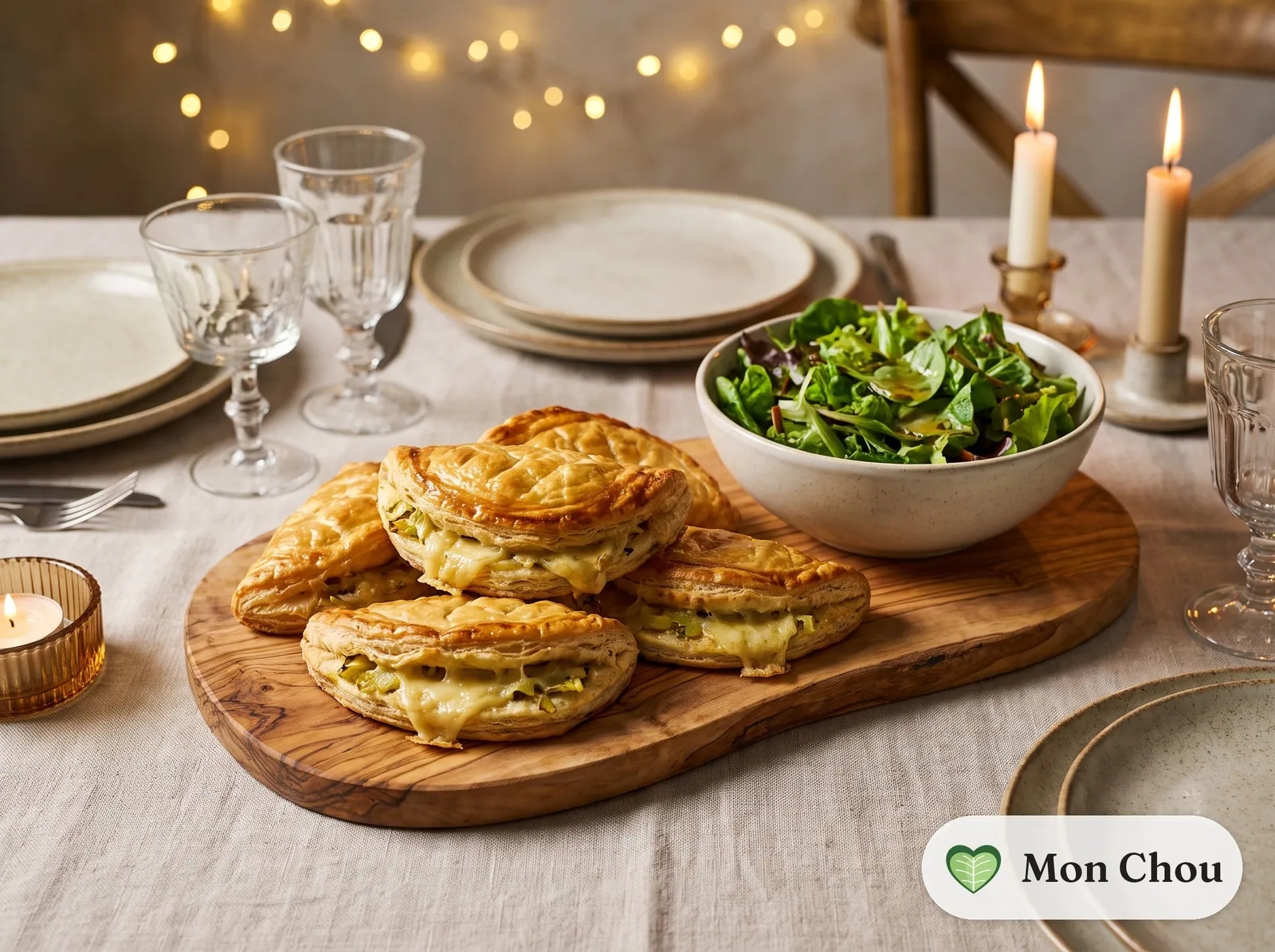 Leek and cheese hand pies with green salad