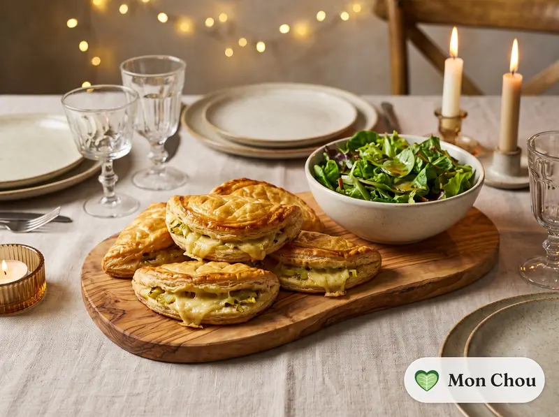 Lauch-Käse-Taschen mit grünem Salat