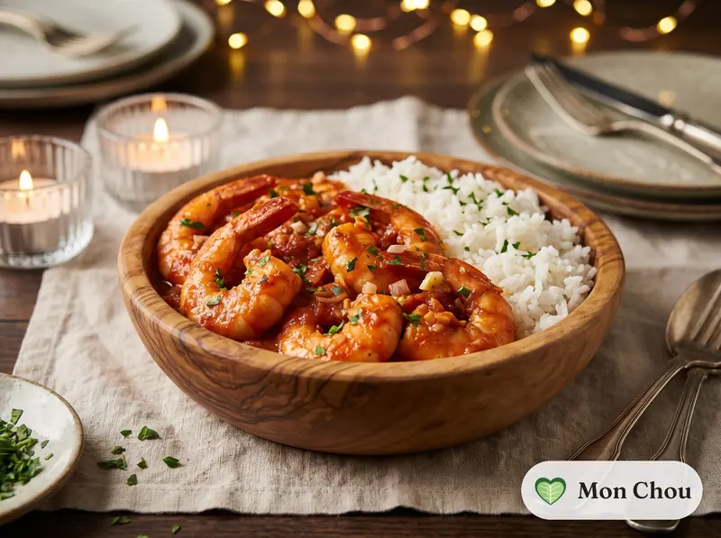 Shrimp à l&rsquo;armoricaine with rice