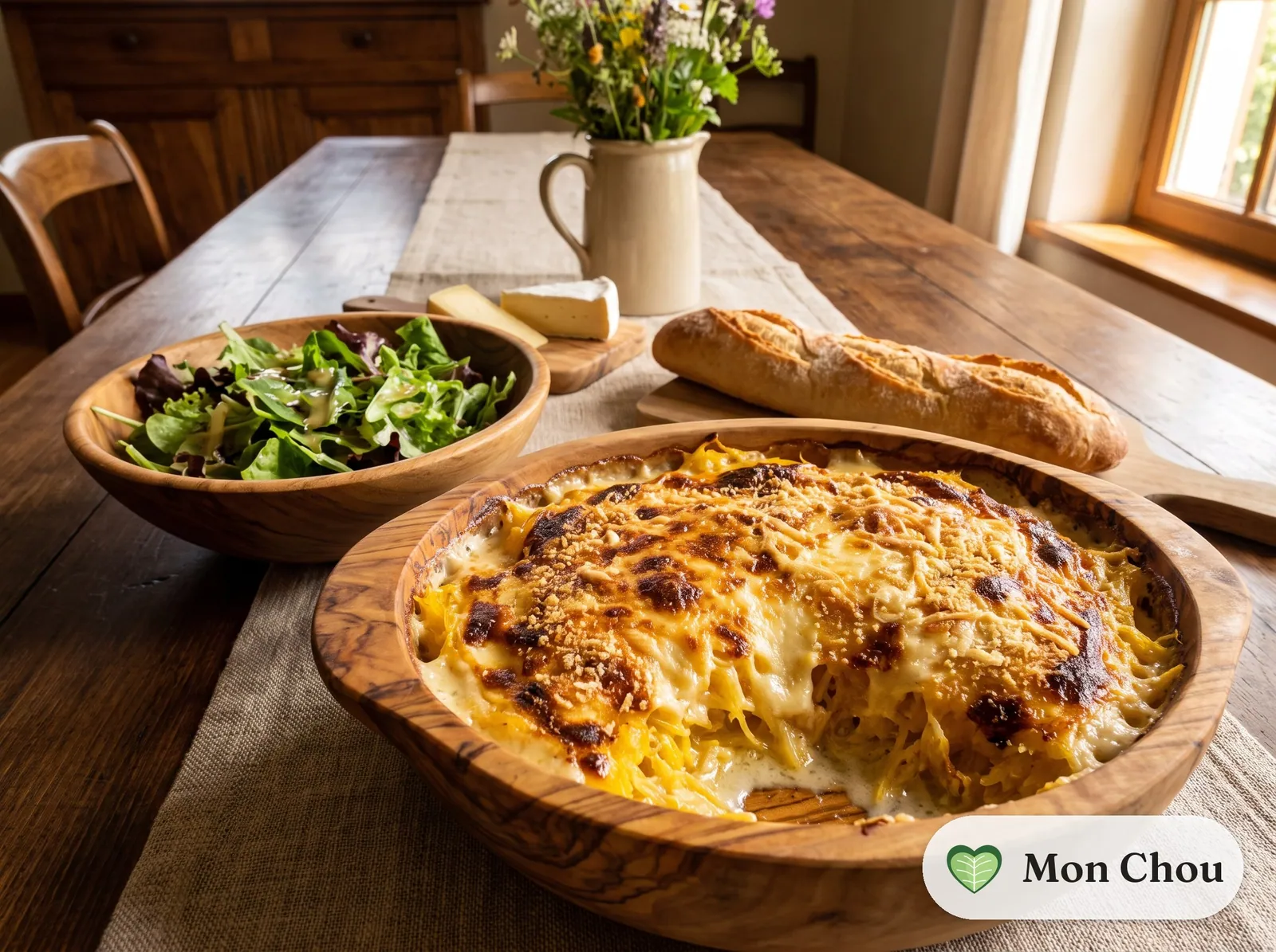 Gratin de courge spaghetti et salade