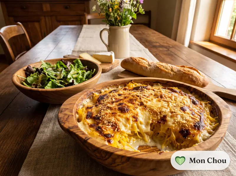 Gratin de courge spaghetti et salade