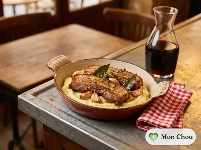 Poitrine de porc confite et purée