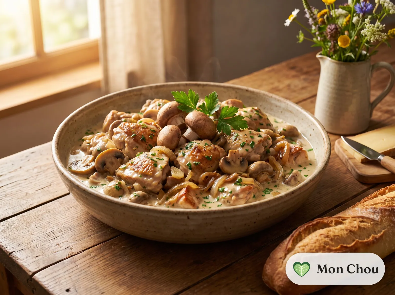 Hähnchen mit Champignons und Reis