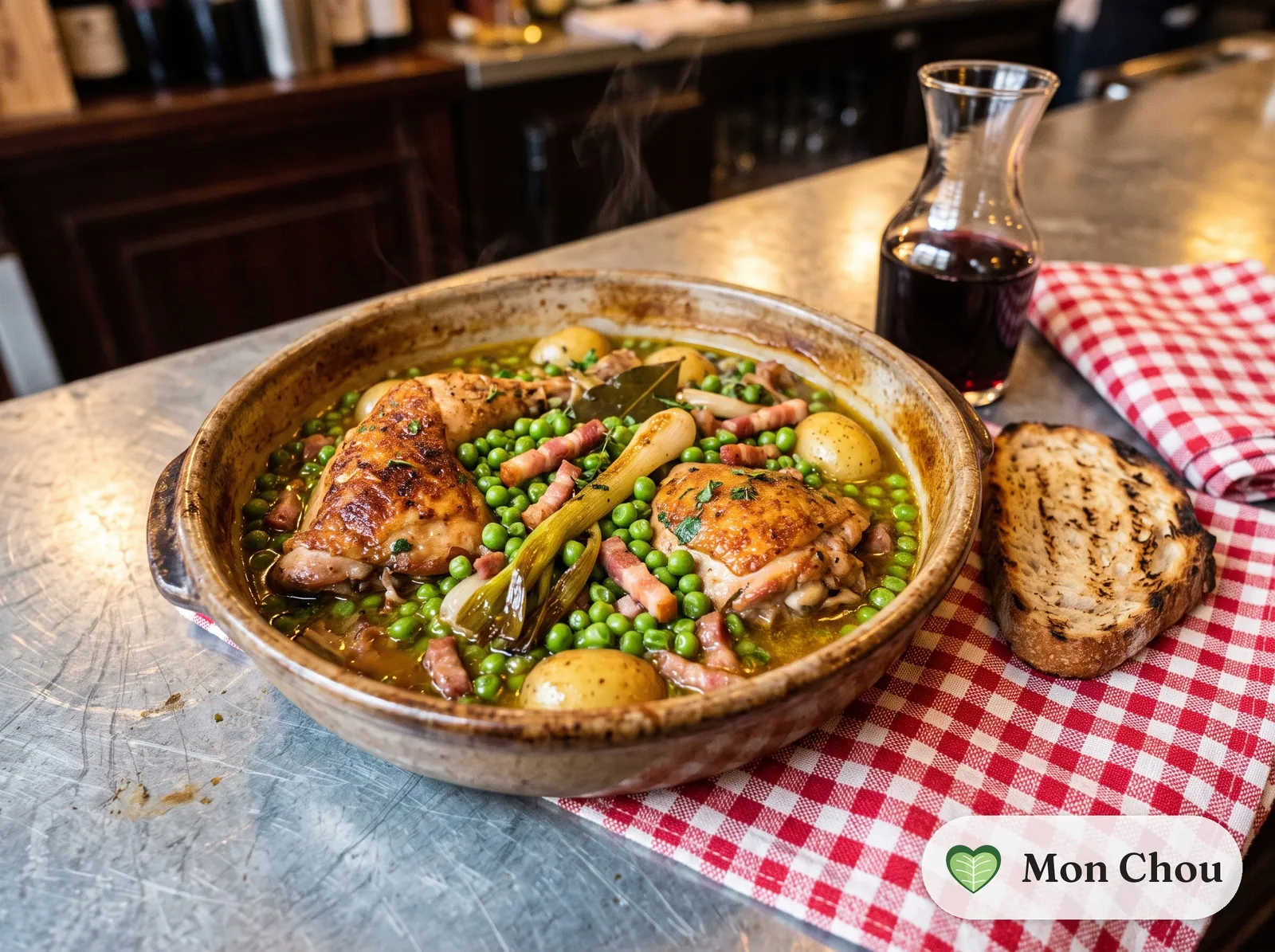 Poulet aux petits pois et lardons
