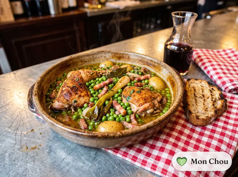 Poulet aux petits pois et lardons