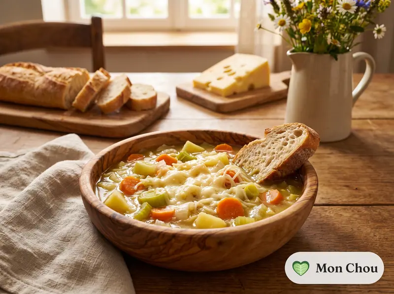 Soupe de légumes aux vermicelles et fromage râpé